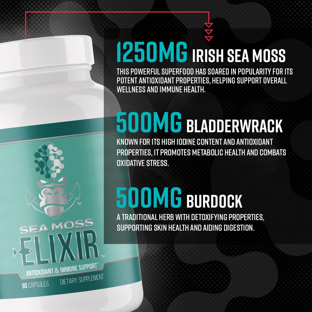 Gorilla Mind Elixir de Mousse de Mer 90 Capsules sur une table