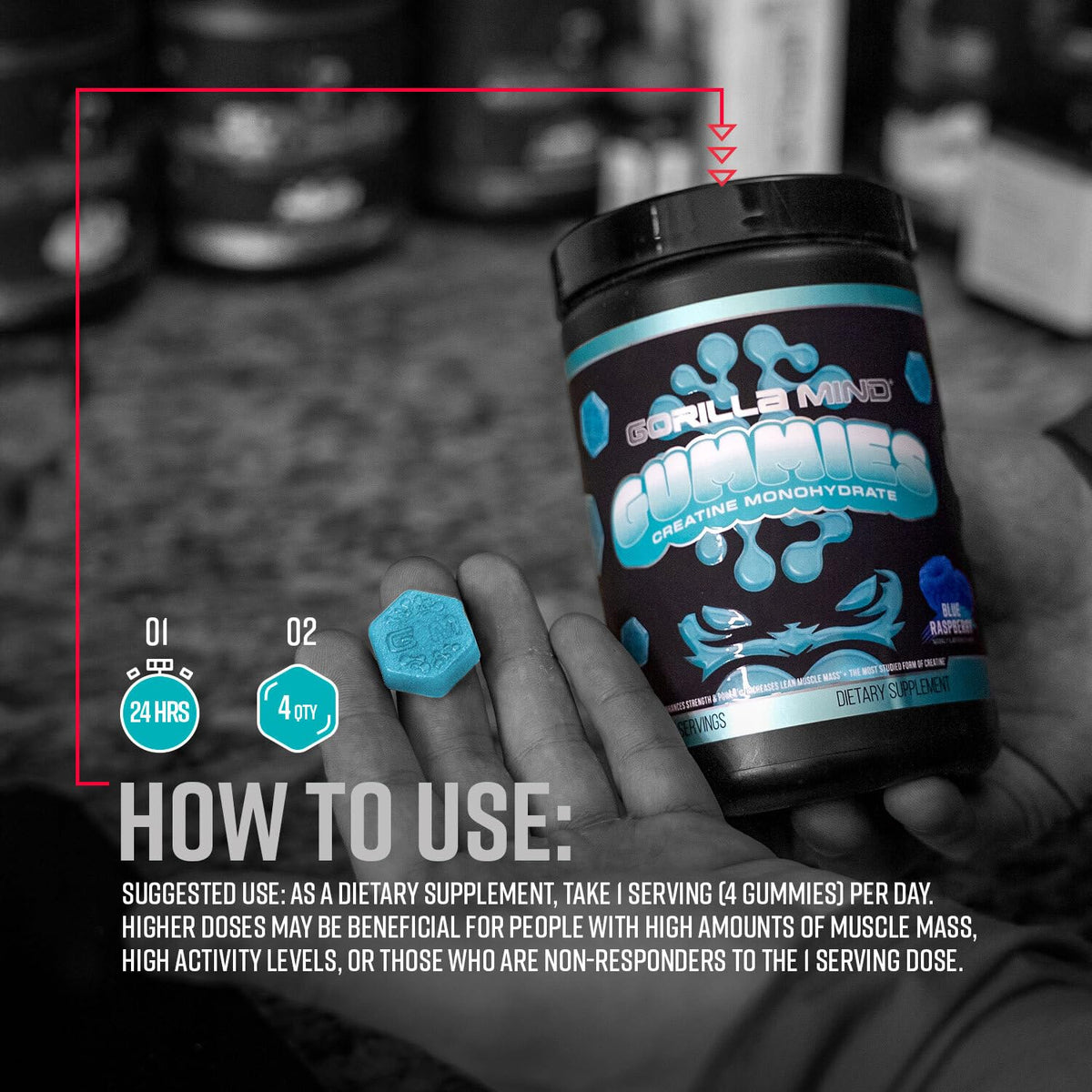 Gorilla Mind Gummies Créatine 5g sur une table