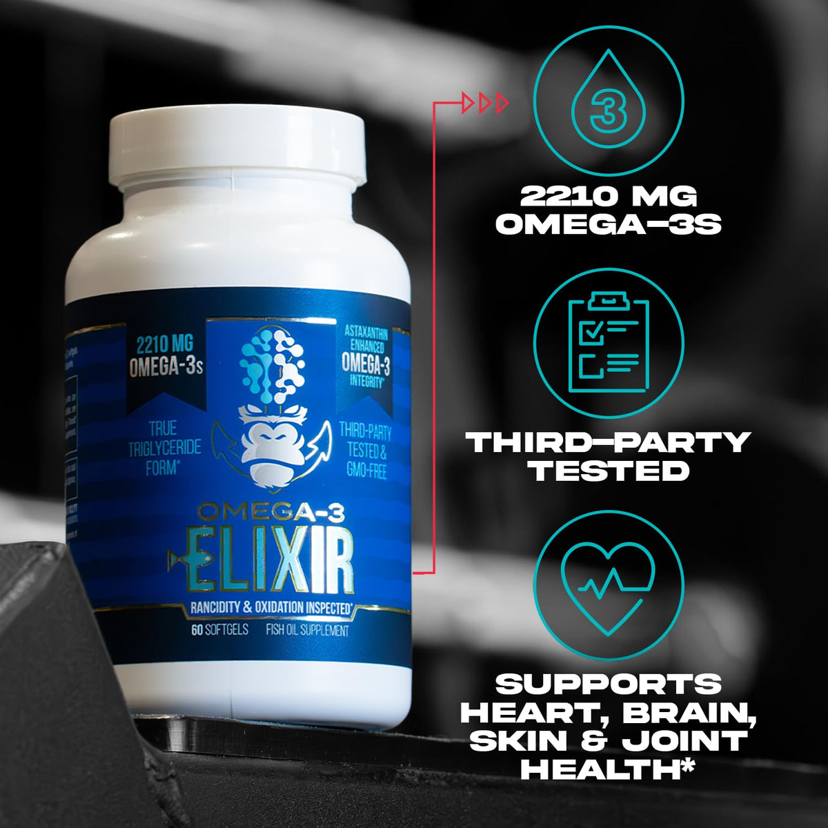 Gorilla Mind Omega-3 Elixir 2210mg arrière de l'emballage