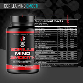 Gorilla Mind Smooth Nootropic 90 Capsules détails de l'étiquette