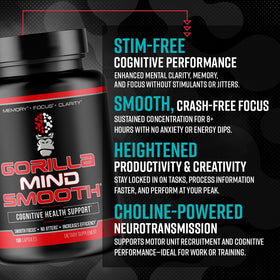 Gorilla Mind Smooth Nootropic 90 Capsules sur fond neutre