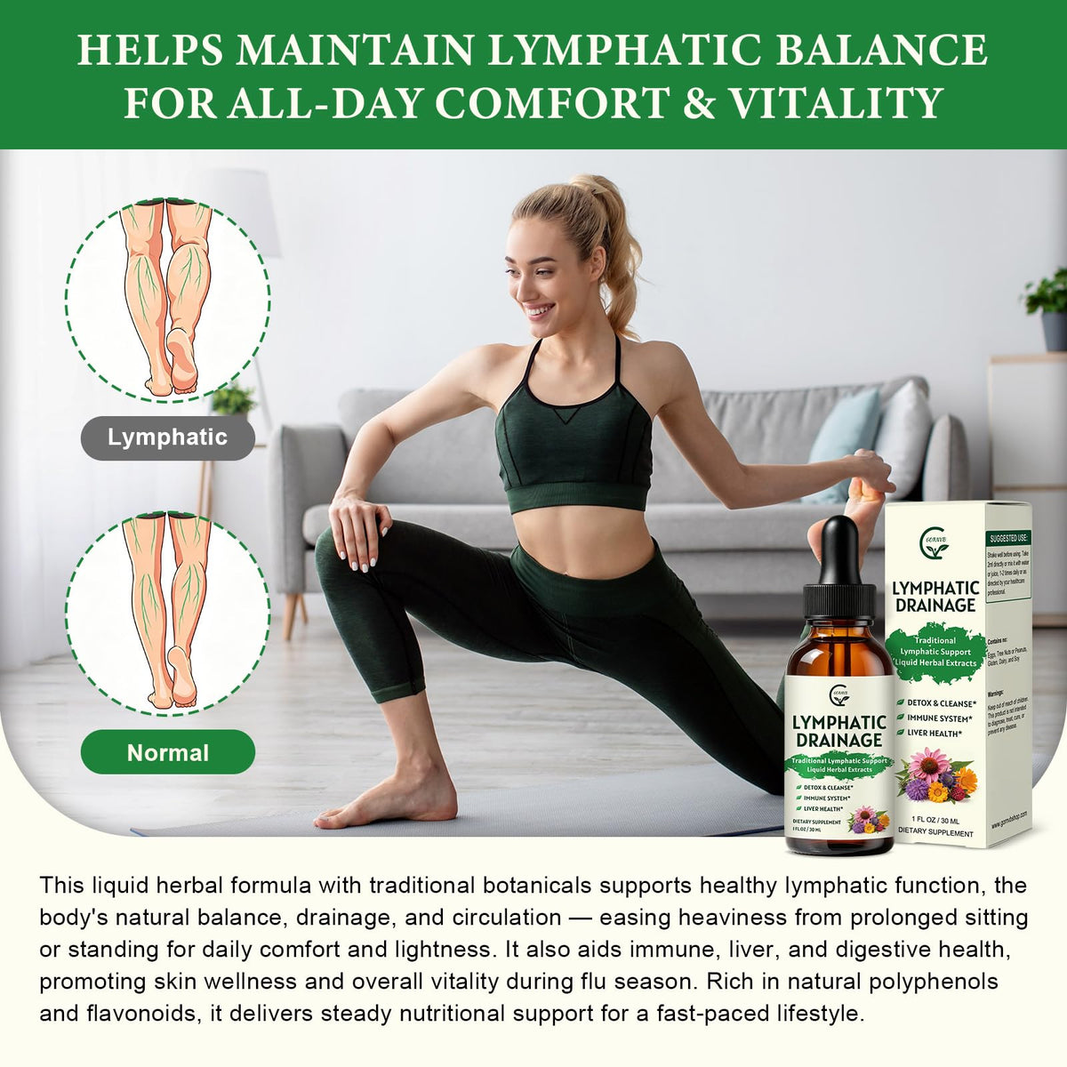 GORNVB Gouttes de Drainage Lymphatique 60 ml avec ingrédients naturels