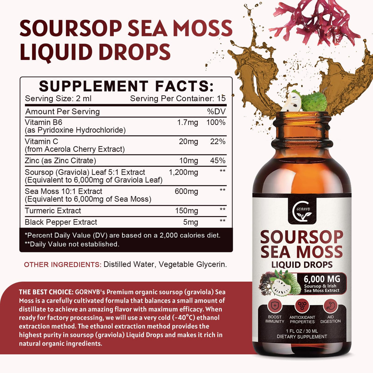 GORNVB Graviola Liquide gouttes avec algues marines et curcuma