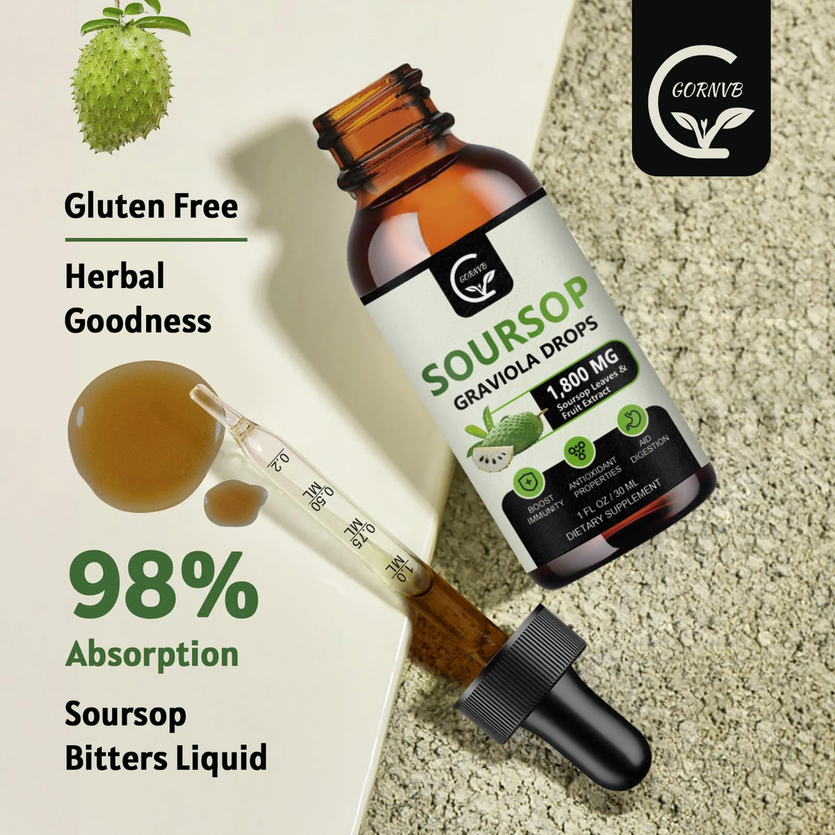 GORNVB Graviola Soursop Gouttes Liquides 1800mg avec dosette