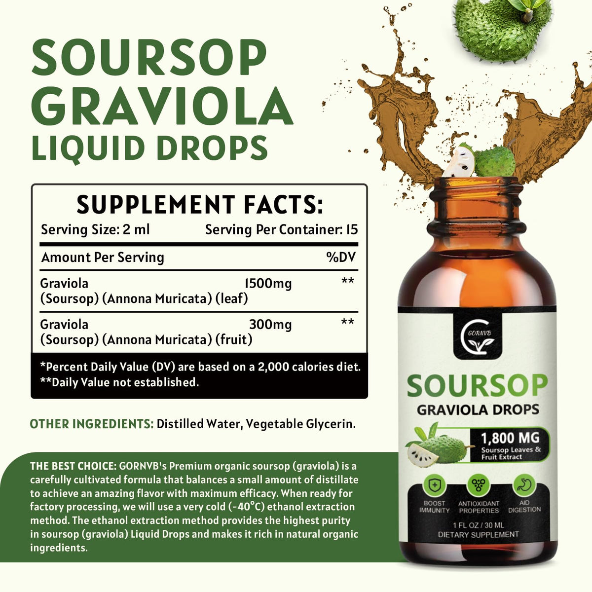 GORNVB Graviola Soursop Gouttes Liquides 1800mg Flacon arrière