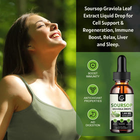 GORNVB Graviola Soursop Gouttes Liquides 1800mg sur une table