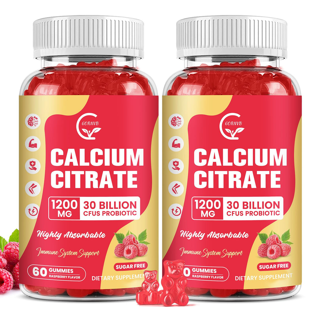 GORNVB Gummies Calcium Citrate 1200 mg avec goût de framboise, emballage avant