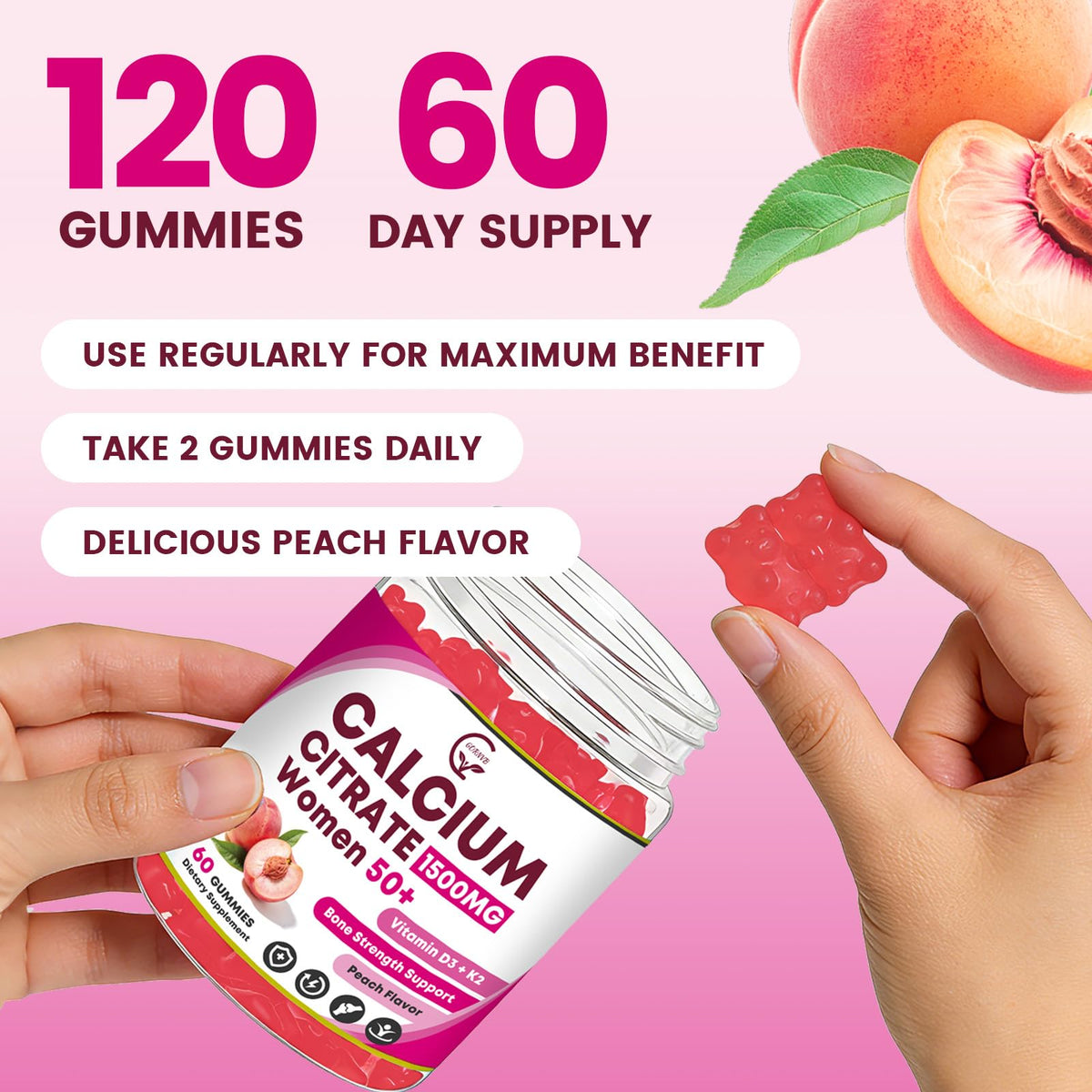GORNVB Gummies Calcium Citrate 1500 mg avec Vitamine D3 K2 dans un bol