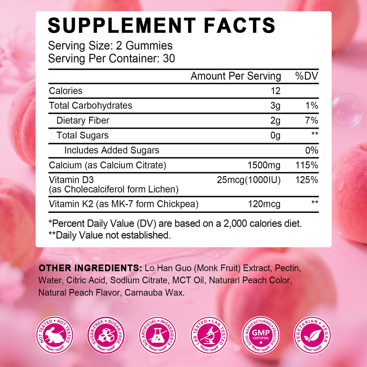 GORNVB Gummies Calcium Citrate 1500 mg avec Vitamine D3 K2 gummies sur une table