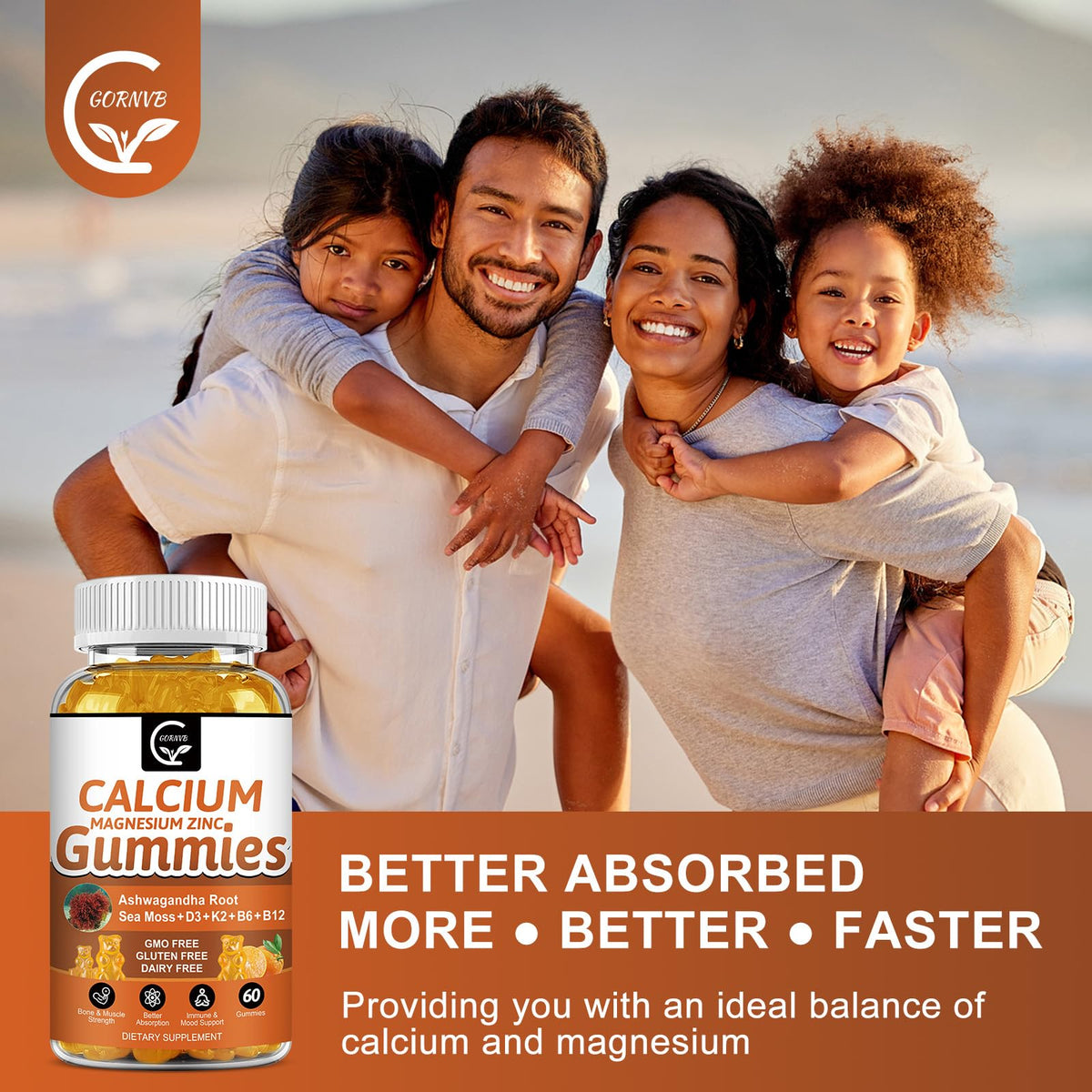 GORNVB Gummies de Calcium 1200mg avec un verre d'eau à côté