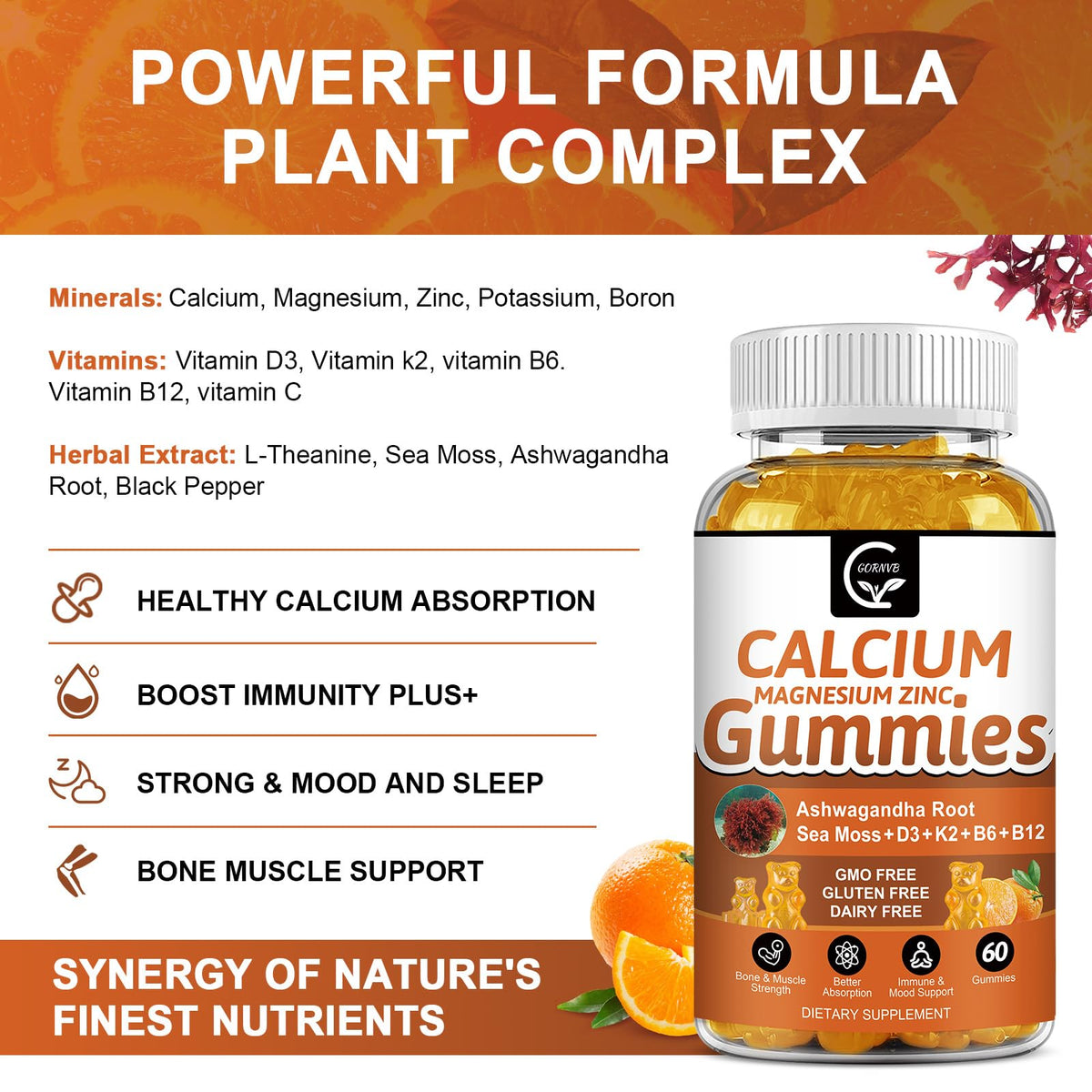GORNVB Gummies de Calcium 1200mg en gros plan sur une gummy