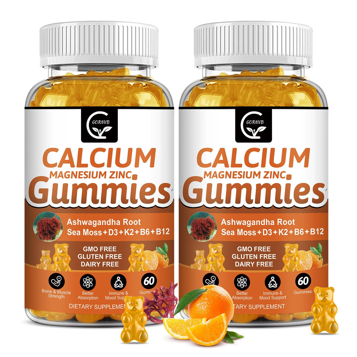 GORNVB Gummies de Calcium 1200mg pot avec étiquette orange