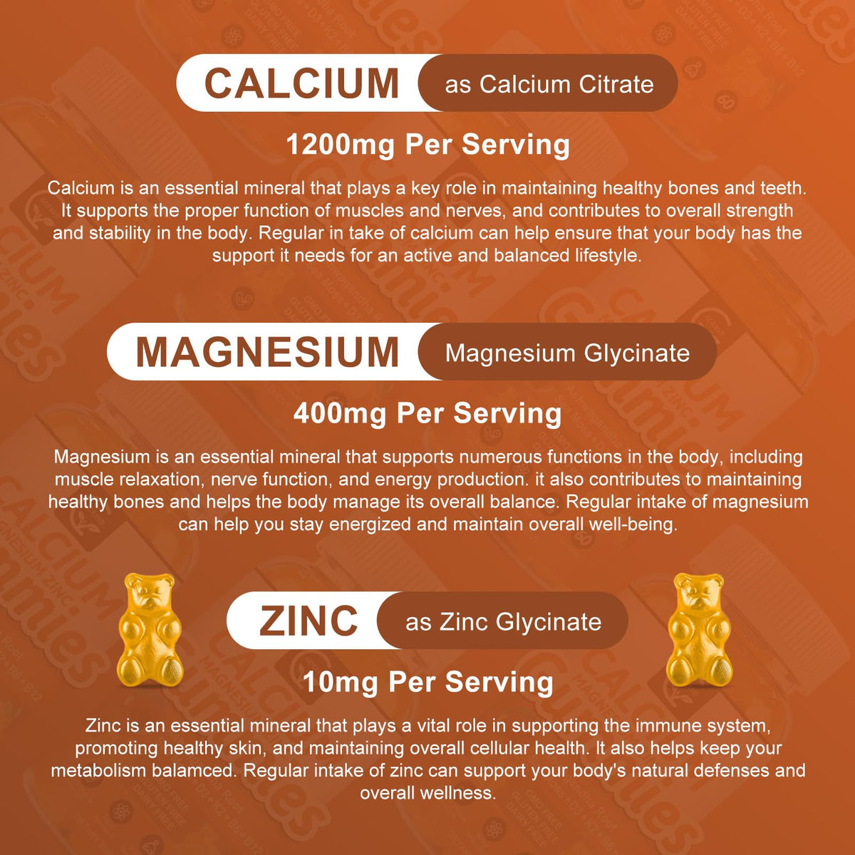GORNVB Gummies de Calcium 1200mg sur une table avec une main prenant une gummy