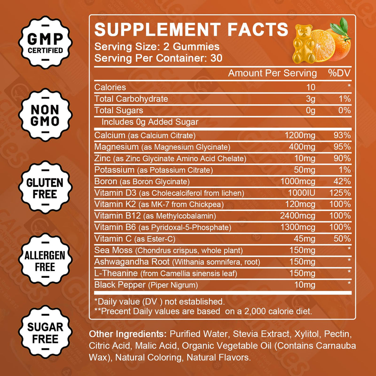 GORNVB Gummies de Calcium 1200mg vue de côté avec gummies visibles