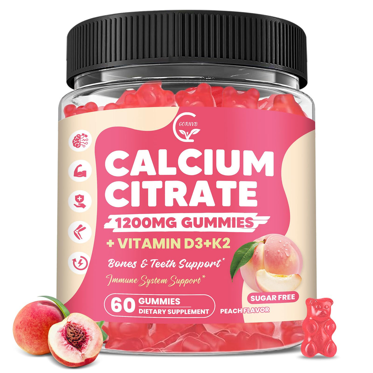 GORNVB Gummies de Citrate de Calcium 1200 mg, emballage avant