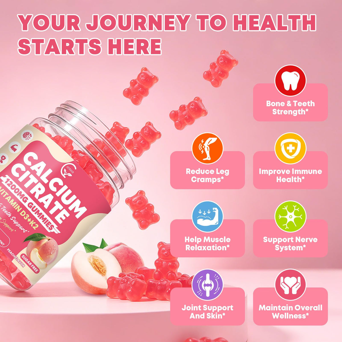 GORNVB Gummies de Citrate de Calcium 1200 mg en gros plan