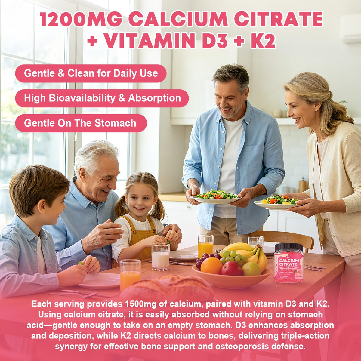 GORNVB Gummies de Citrate de Calcium 1200 mg, gummies sur une table