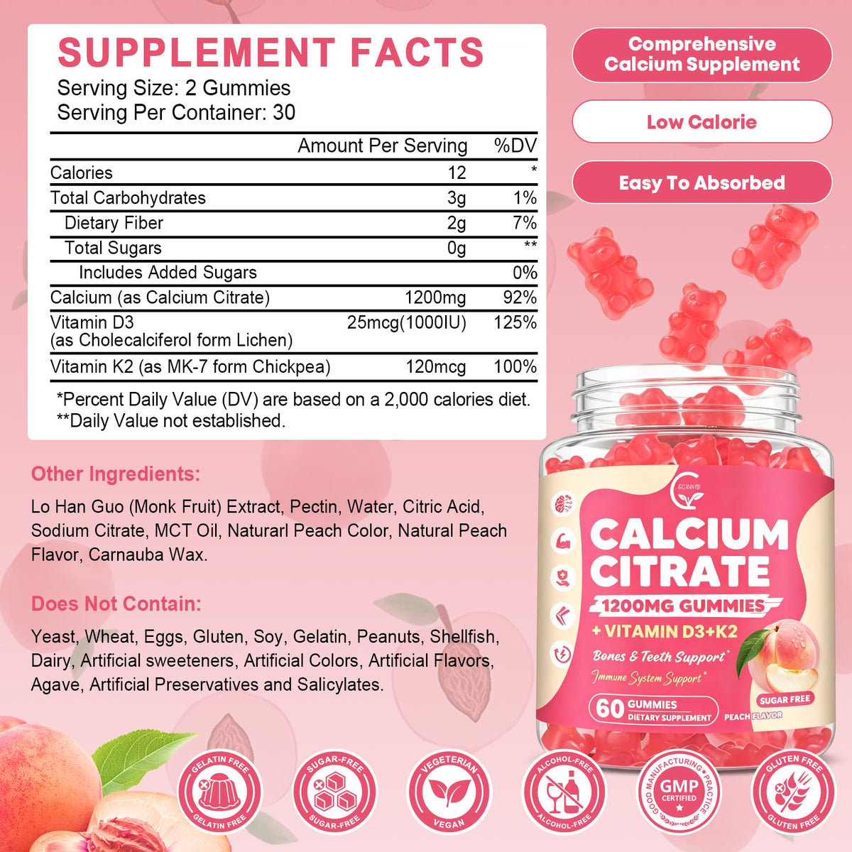 GORNVB Gummies de Citrate de Calcium 1200 mg, vue latérale