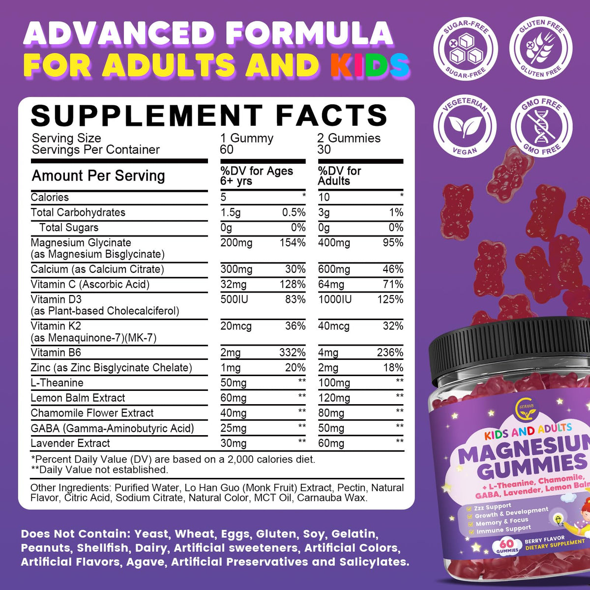 GORNVB Gummies de Magnésium Glycinate 400mg, arrière du paquet