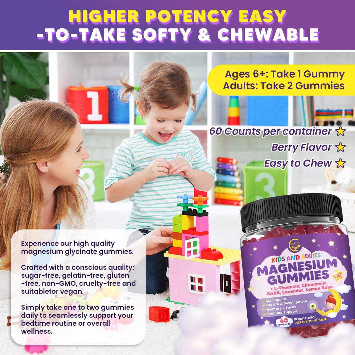 GORNVB Gummies de Magnésium Glycinate 400mg, présentation des gummies