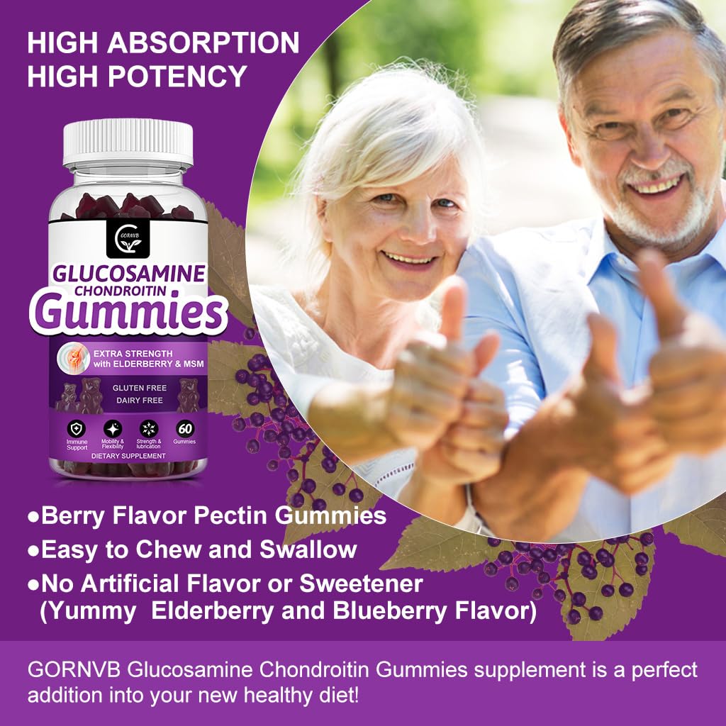 GORNVB Gummies Glucosamine Chondroitin avec étiquette détaillant les ingrédients