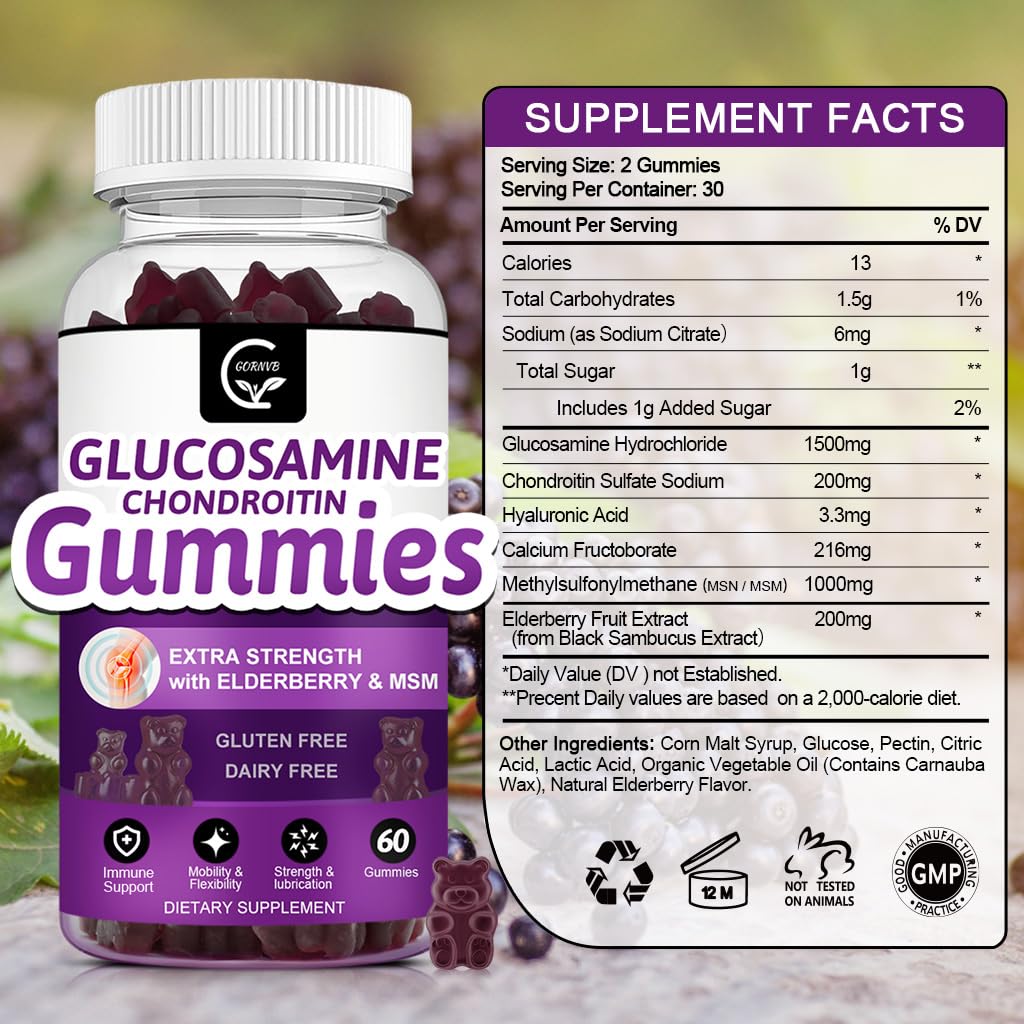 GORNVB Gummies Glucosamine Chondroitin avec plusieurs gummies en forme