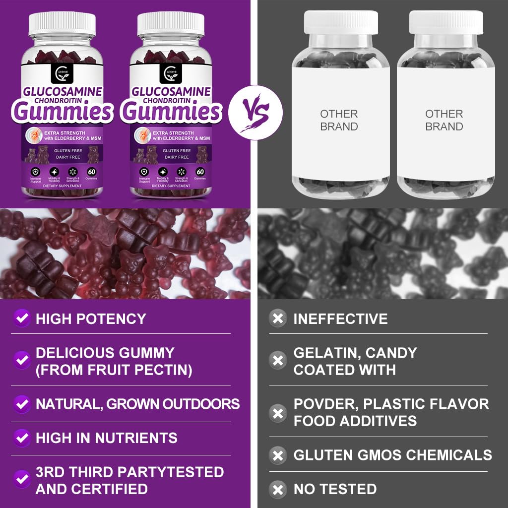 GORNVB Gummies Glucosamine Chondroitin dans une cuisine près d'une bouteille d'eau