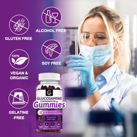 GORNVB Gummies Glucosamine Chondroitin en gros plan avec baies en arrière-plan