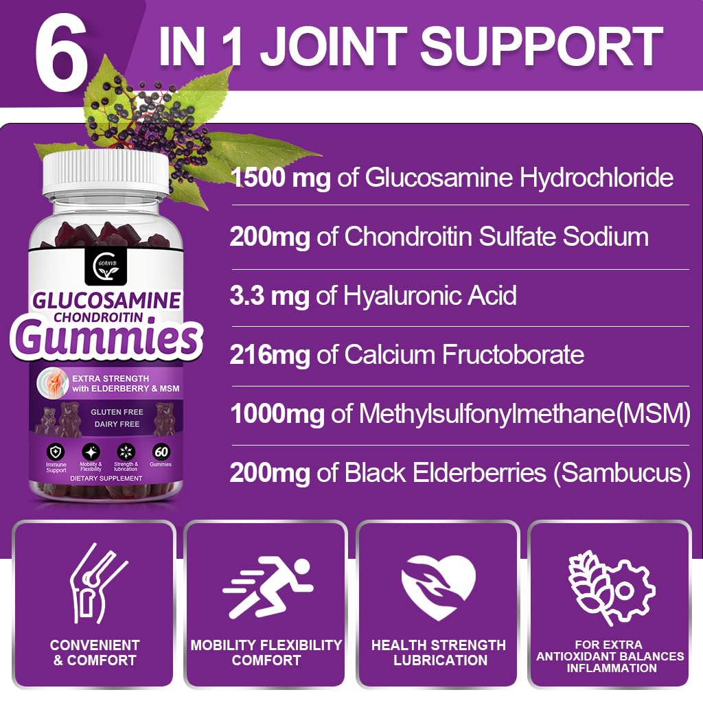 GORNVB Gummies Glucosamine Chondroitin montrant les ingrédients clés