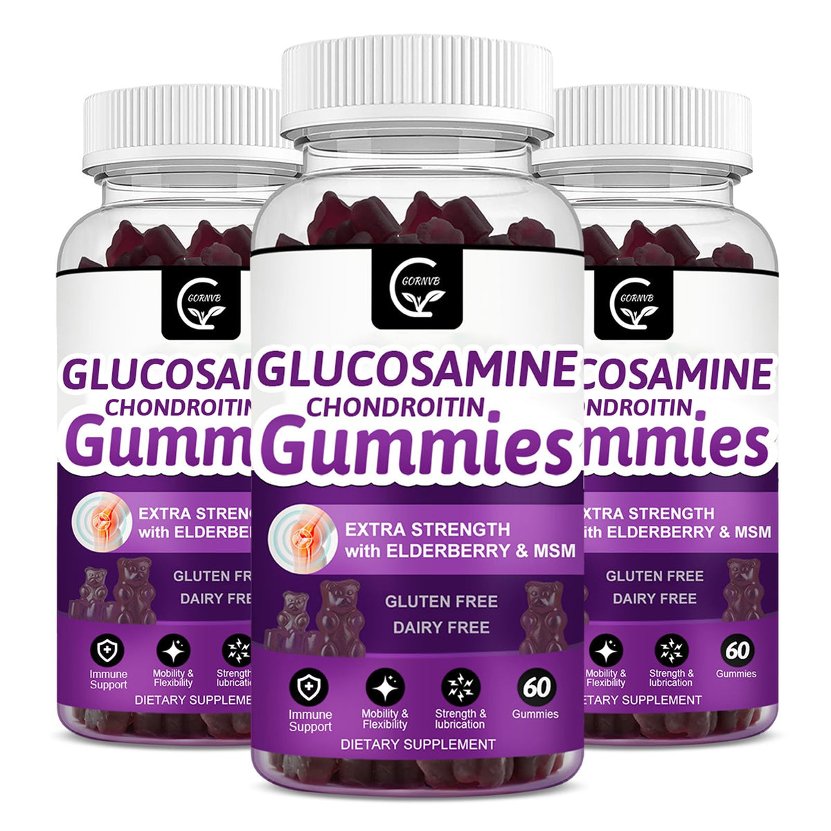 GORNVB Gummies Glucosamine Chondroitin paquet avant avec des gummies visibles
