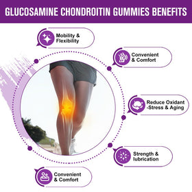 GORNVB Gummies Glucosamine Chondroitin sur une table avec une main tenant une gummy