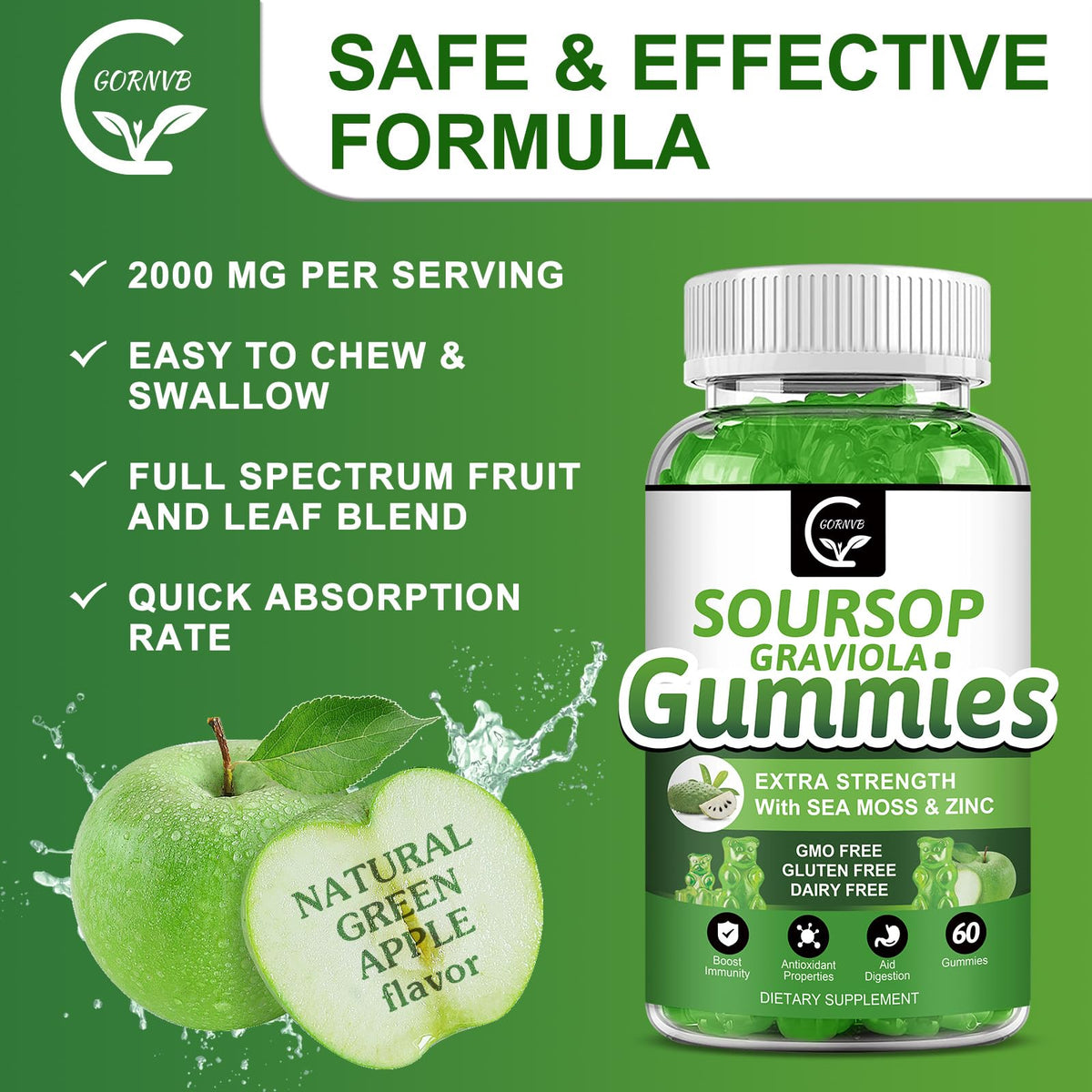 GORNVB Gummies Graviola Bio 2200mg affichage des gummies dans un bol