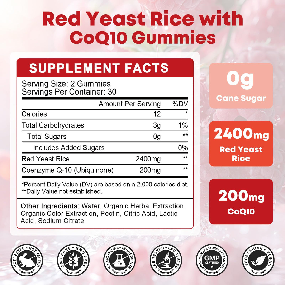 GORNVB gummies Riz de Levure Rouge et CoQ10 avec dosage affiché