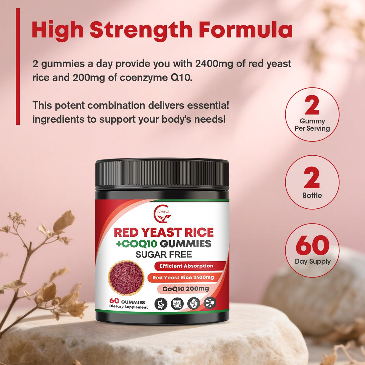 GORNVB gummies Riz de Levure Rouge et CoQ10 en gros plan