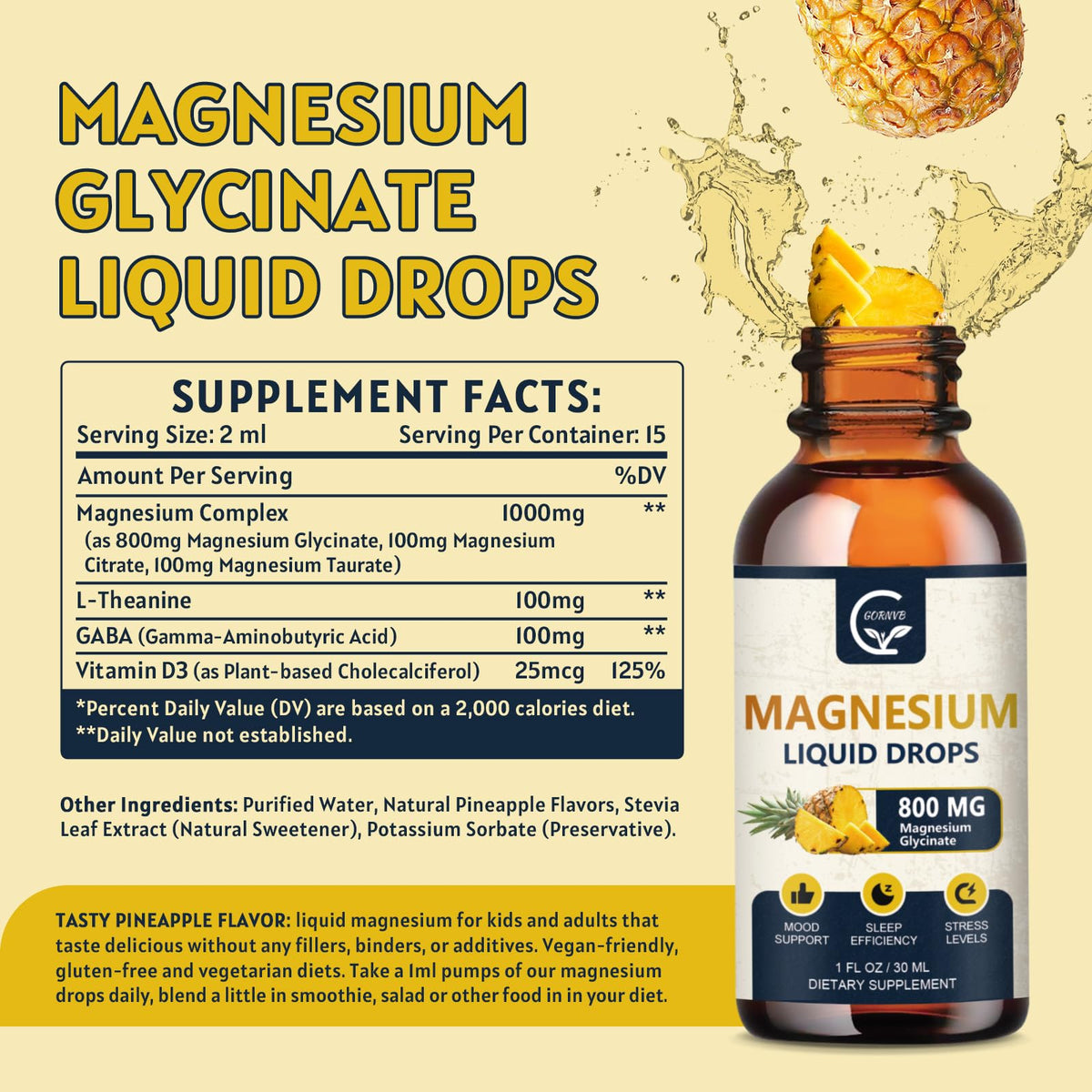 GORNVB Magnésium Liquide 1000mg flacon arrière avec informations nutritionnelles