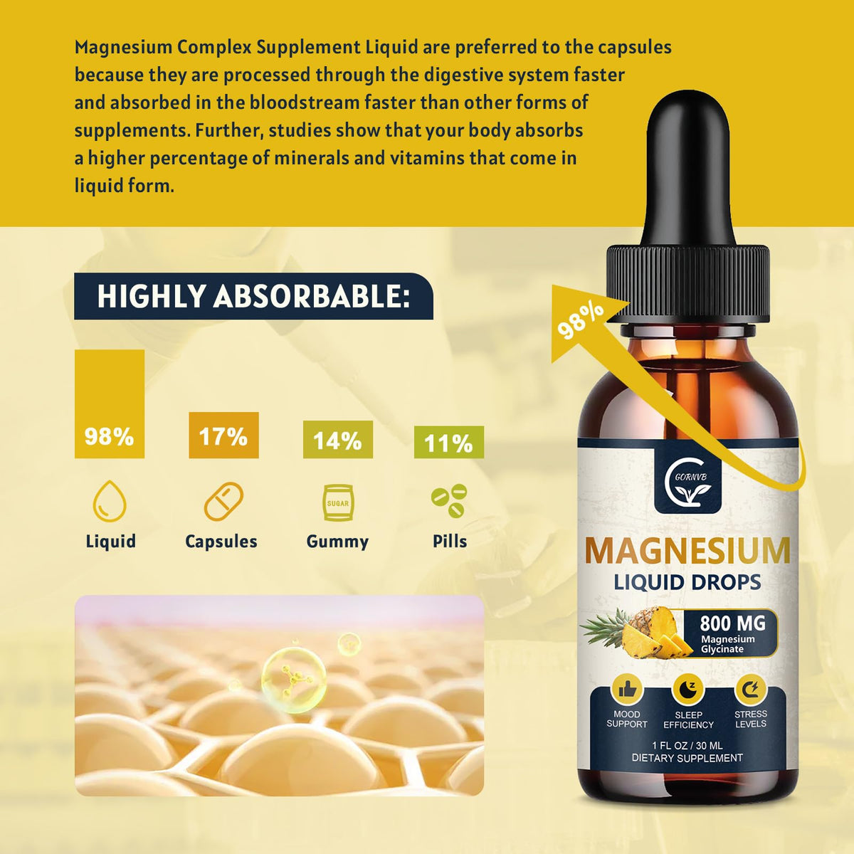 GORNVB Magnésium Liquide 1000mg flacon sur une table en bois