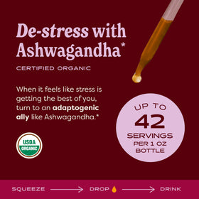 Goutte d'extrait liquide d'Ashwagandha dans un verre d'eau