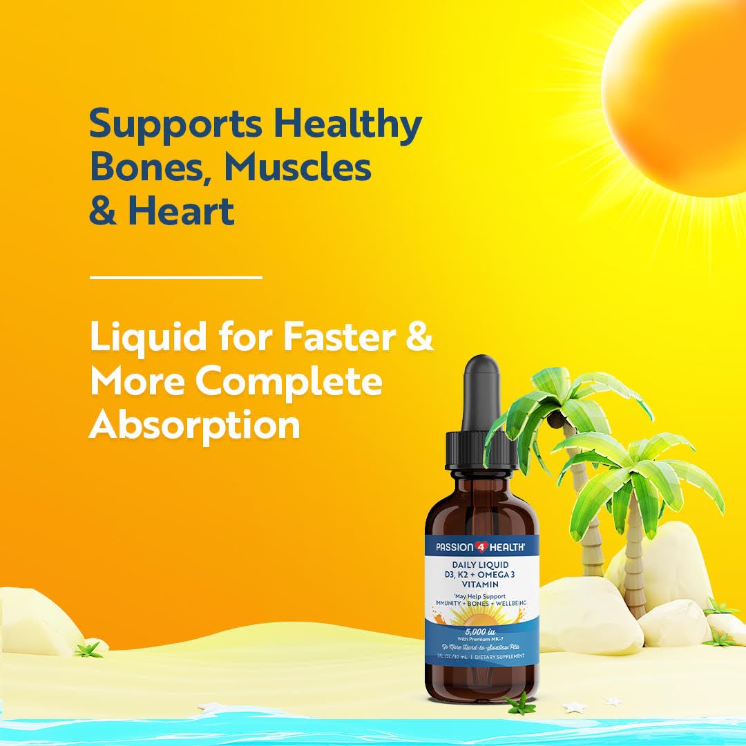 Goutte de complément liquide D3 K2 Omega 3 Passion 4 Life sur une cuillère