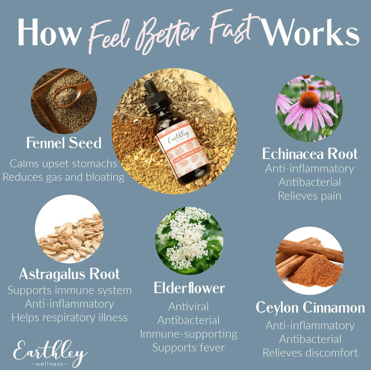 Goutte de Feel Better Fast d'Earthley Wellness sur une cuillère