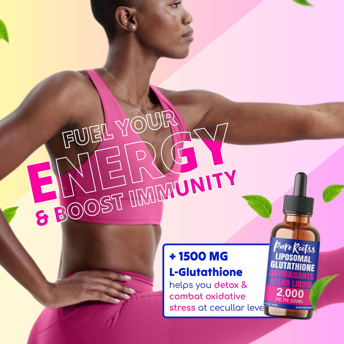 Goutte de PureRootss Liposomal Glutathione dans une cuillère