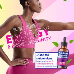 Goutte de PureRootss Liposomal Glutathione dans une cuillère