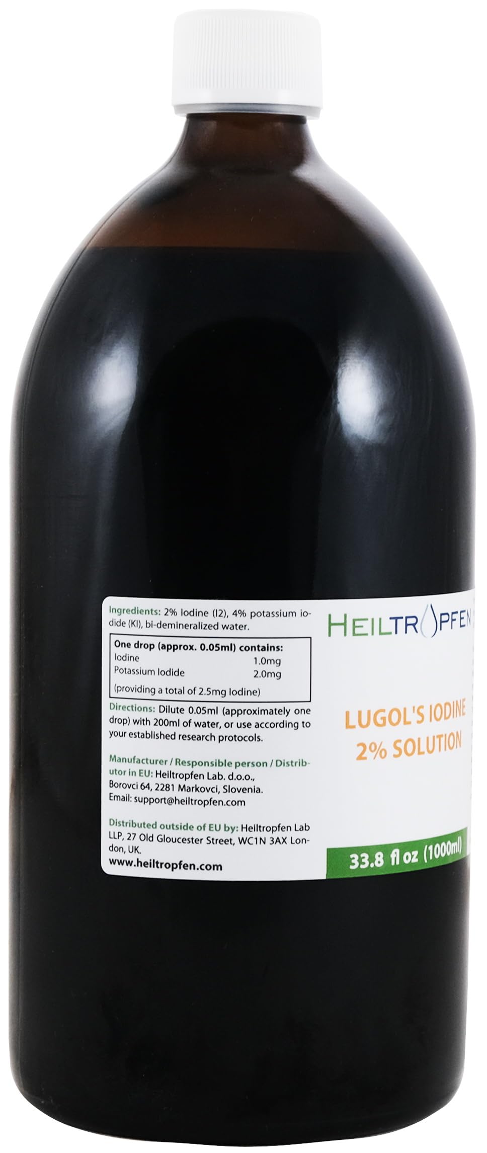 Goutte de solution de Lugol 2% sur un fond blanc