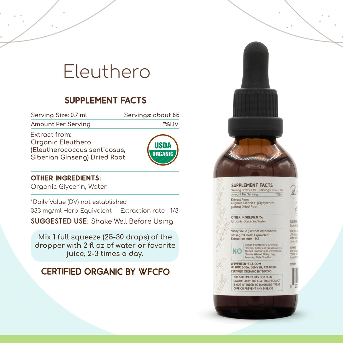 Goutte de teinture d'éleuthéro HerbEra sur une cuillère en bois