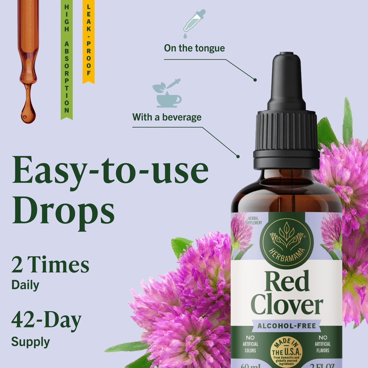 Goutte de teinture de trèfle rouge sur une cuillère