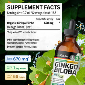 Goutte de teinture Ginkgo Biloba BIO KRAUTER dans un verre d'eau