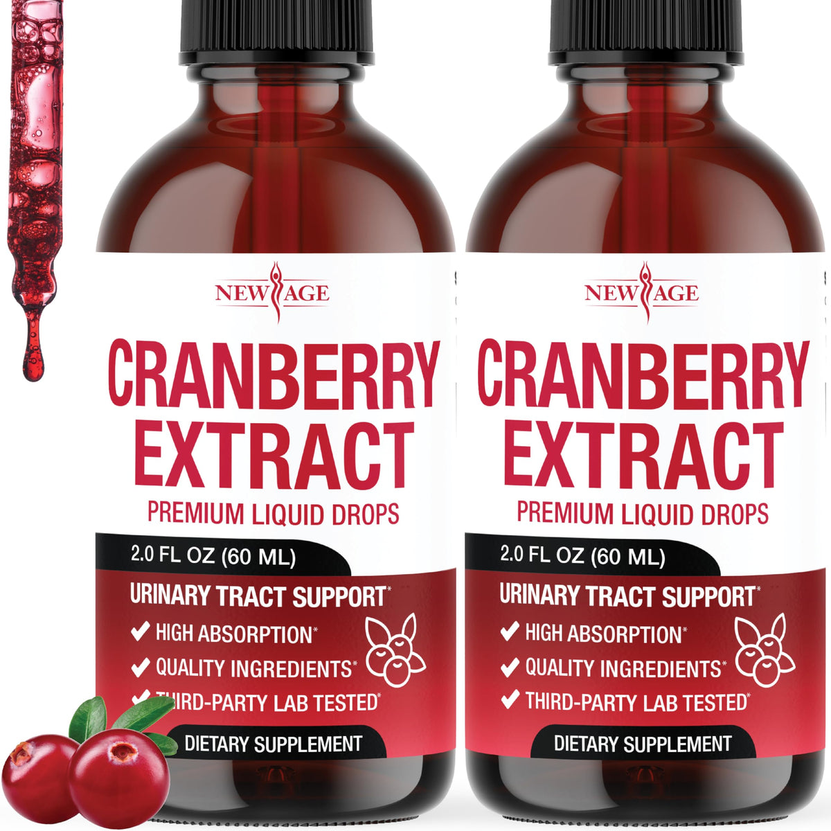 Gouttes concentrées de cranberry NEW AGE 4 fl oz vue avant avec étiquette