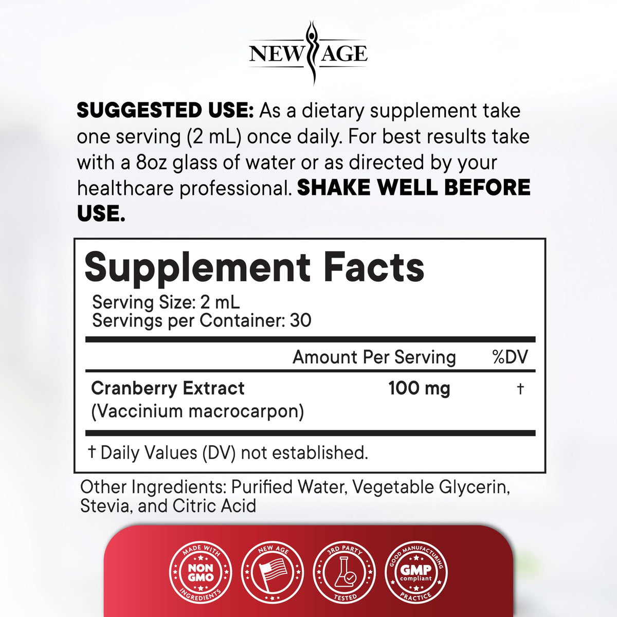Gouttes concentrées de cranberry NEW AGE dans un verre d'eau