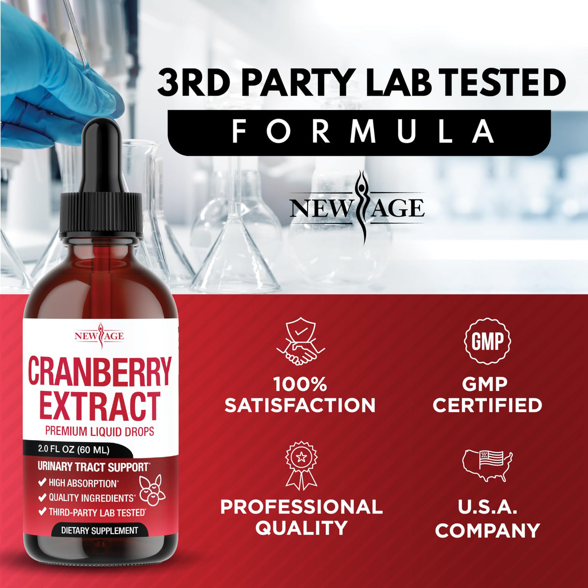 Gouttes concentrées de cranberry NEW AGE sur une table en bois