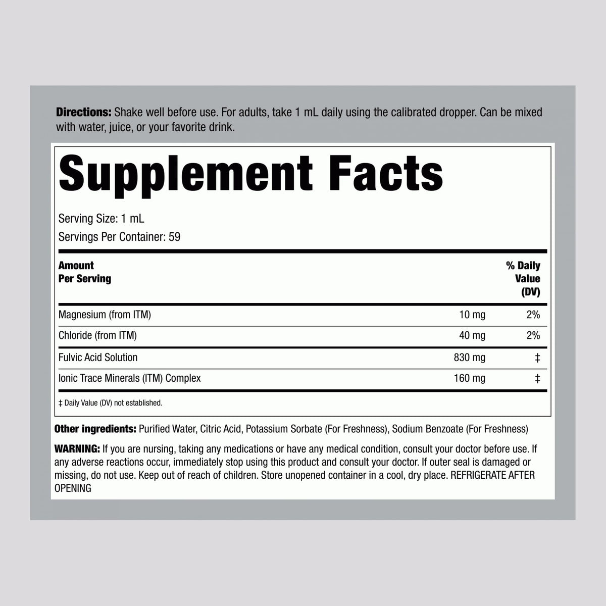 Gouttes d'acide fulvique Piping Rock avec étiquette et dosage