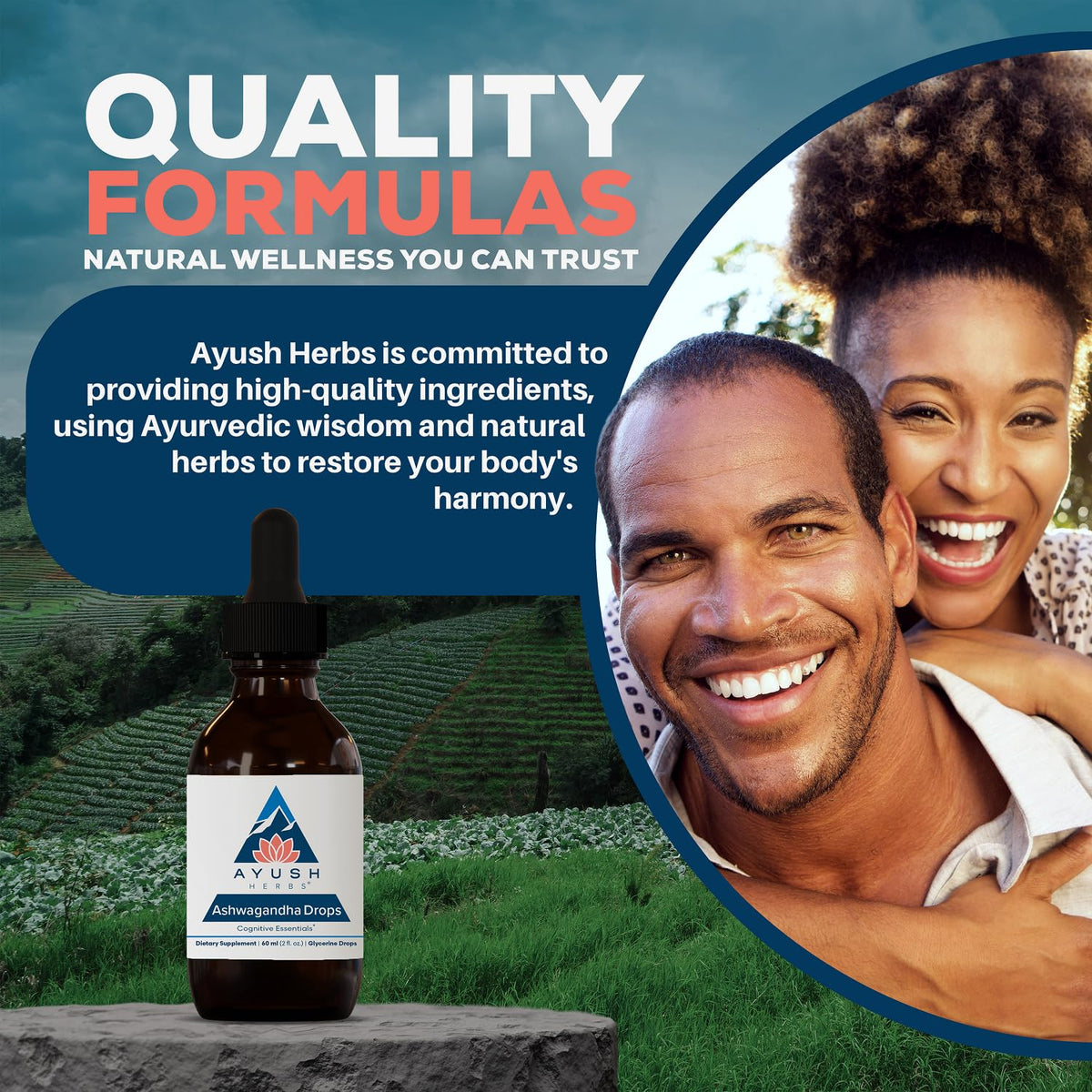 Gouttes d'Ashwagandha Ayush Herbs, affichage du produit